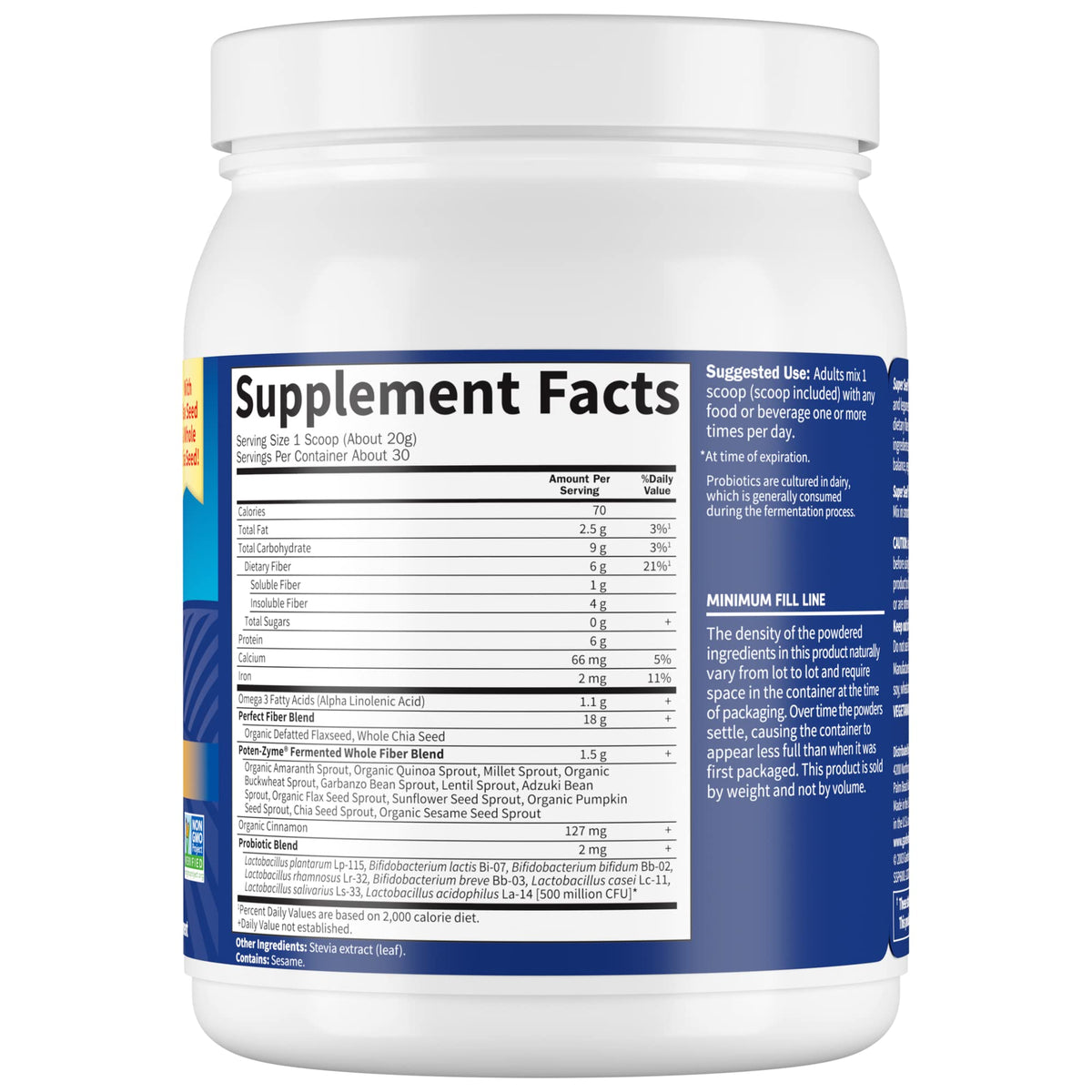 Garden of Life Super Seed - Vegetarian Whole Food Fiber Supplement with Protein and Omega 3, 5oz (600g) Powder