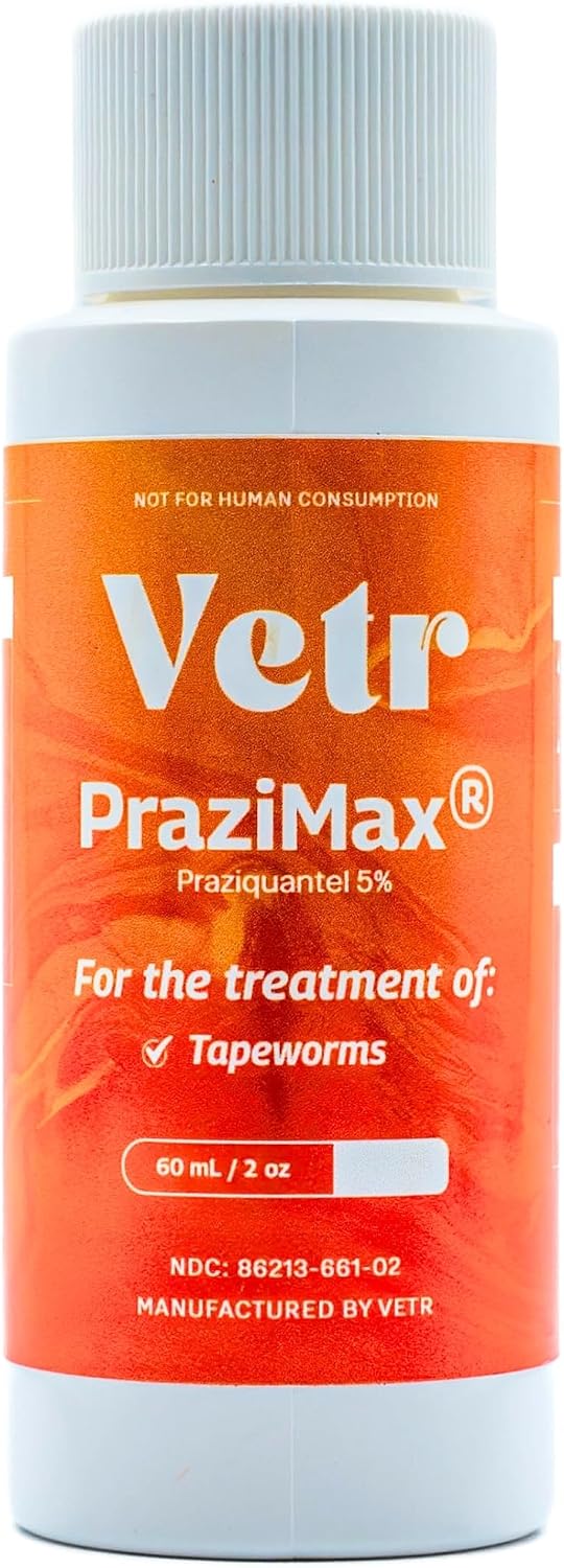 Liquid Intestinal Support for Dogs and Cats with Vetr PraziMax - Targets Tapeworms - 60mL Bottle with Dropper - Roasted Chicken Flavor
