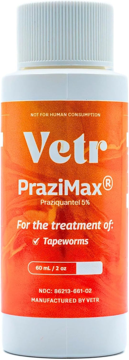 Liquid Intestinal Support for Dogs and Cats with Vetr PraziMax - Targets Tapeworms - 60mL Bottle with Dropper - Roasted Chicken Flavor