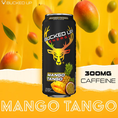 Bucked Up Energy Zero Sugar | 300mg Caffeine Energy Drink with AlphaSize TeaCrine Dynamine and Huperzine A | Zero Sugar Performance Beverage, 12 Pack, 16 fl oz Cans (Mango Tango)
