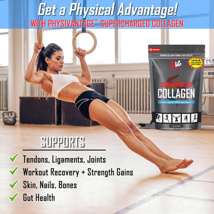 PhysiVantage Supercharged Collagen Peptides Powder - Unflavored & Organic Greens Powder