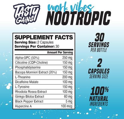 Nootropic Brain Supplement for Memory and Focus - Vitamin for Mental Health & Brain Health with L-Theanine, Rhodiola Rosea & Phosphatidylserine - Memory, Mental Clarity & Cognitive Improvement - 60 Ct