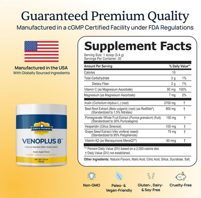 VenoPlus 8 - Beet Root Nitric Oxide Supplement for Men and Women - Green Apple