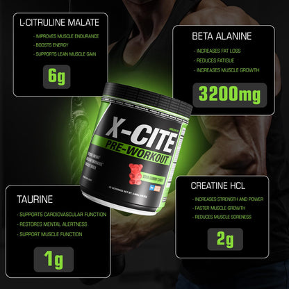 X-CITE Pre-Workout by ATHLEAN-X - Enhanced Formula with Beta-Alanine, Creatine & Caffeine for Ultimate Energy, Endurance, Focus & Muscle Pump, NSF Certified for Sports (Cherry Lemon Ice)