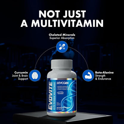 Evogen Evovite Multivitamin Tablets | 30 Servings | Albion chelated minerals with CarnoSyn beta-alanine, Longvida curcumin, boron, K2 and methylated B12 for endurance and joints