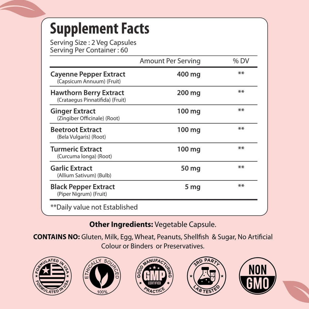 Cayenne Pepper Capsules, 7-in-1 Blend with Hawthorn, Ginger, Beetroot, Garlic & Turmeric, 120 Vegan Capsules, 2 Month Supply, Non-GMO and Gluten Free Capsaicin Pills