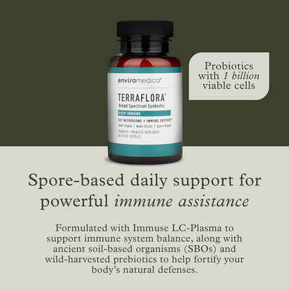 Terraflora Deep Immune Synbiotic, SBO Spore Probiotic, Immune, 60 Ct | Soil-based spore probiotics & prebiotics with LC-Plasma & Bacillus strains. Immune & gut support, vegan. 60 caps.