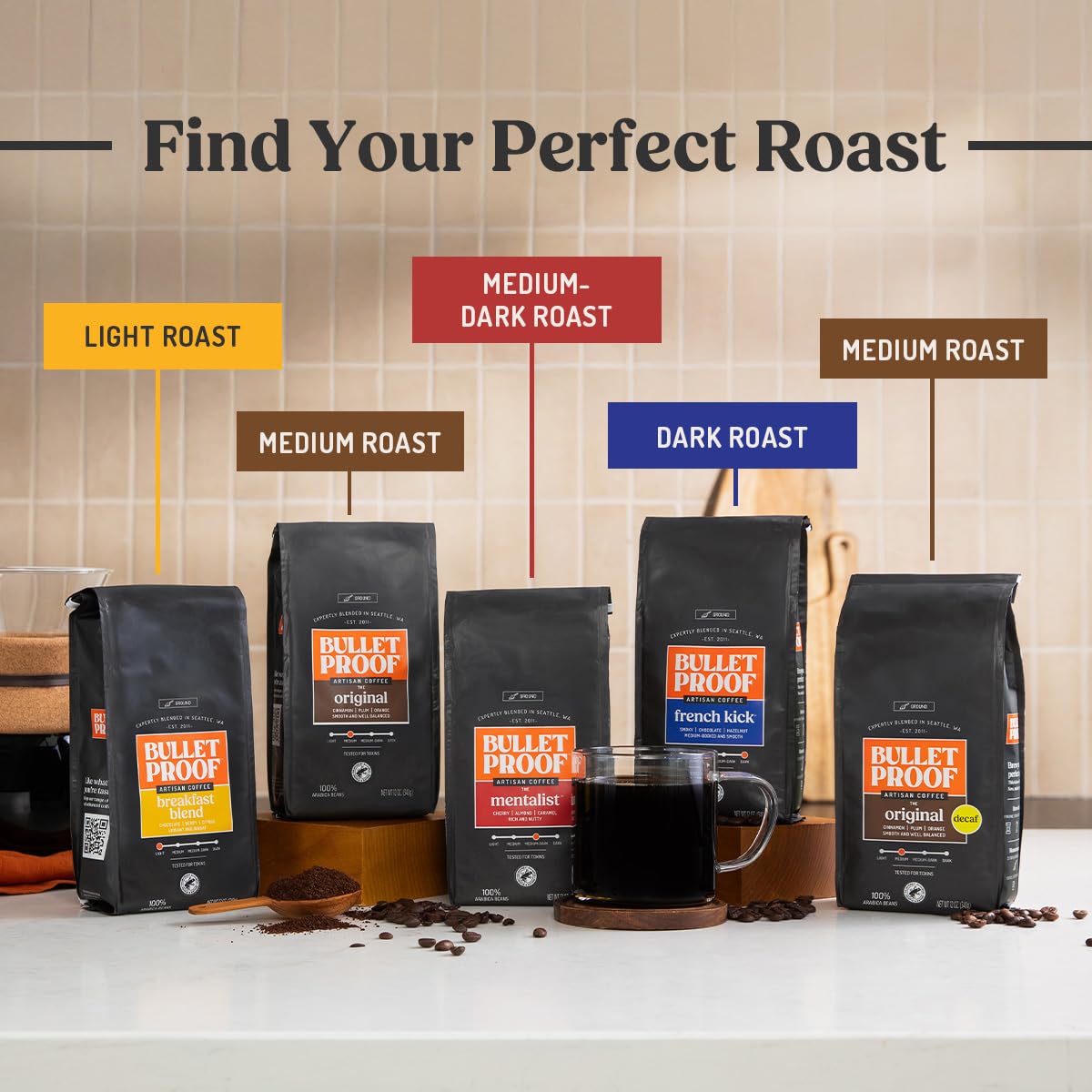 Bulletproof Original Medium Roast Whole Bean Coffee, 12 Ounces, Clean Coffee Tested for Toxins