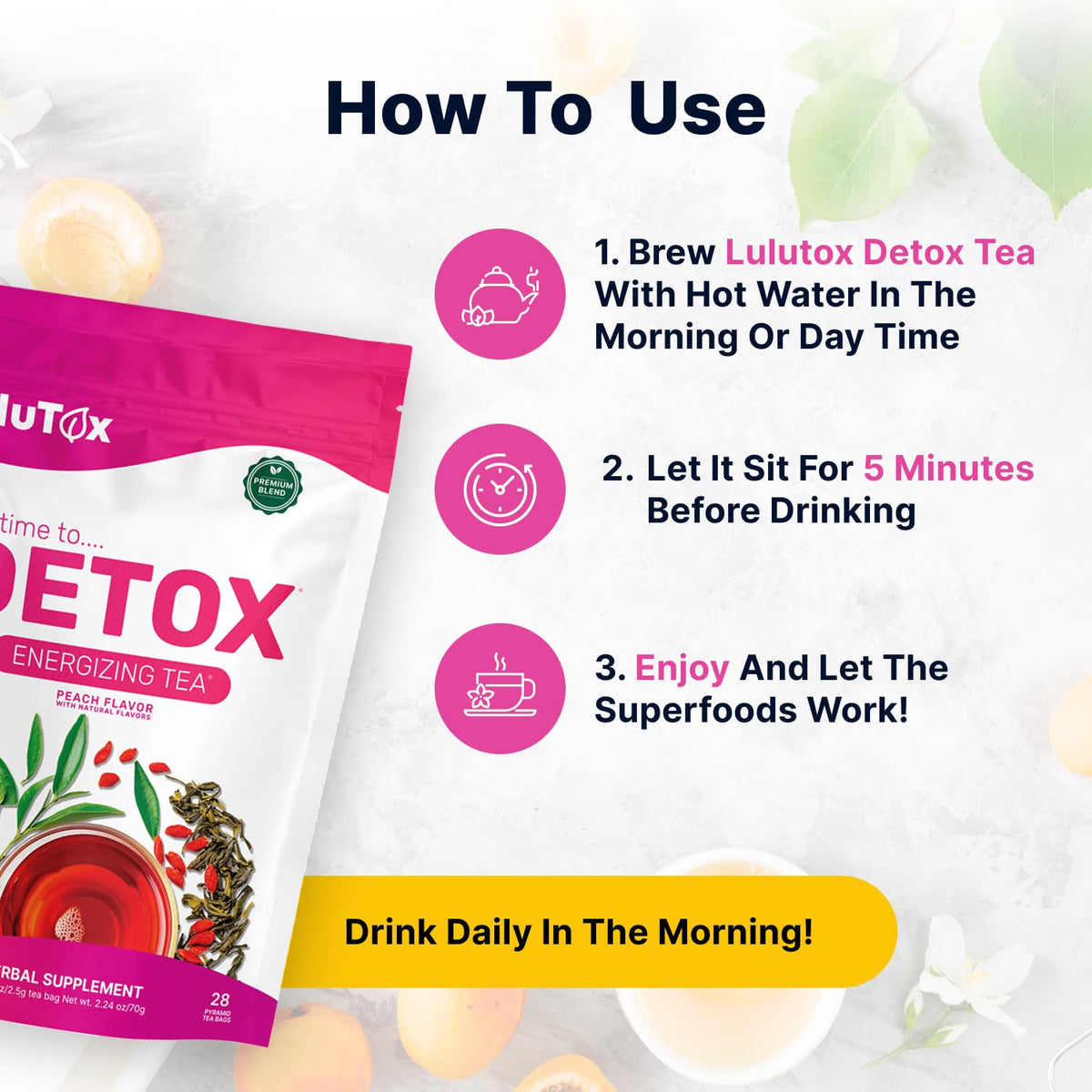 LULUTOX Detox Tea - Herbal Blend with Dandelion, Ginseng, and Ginger - Supports A Healthy Weight, Digestive Health - Vegan, All Natural, Laxative-Free - Peach Flavor (28 Servings)