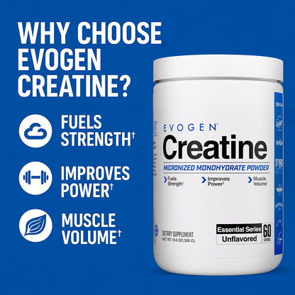 Evogen Creatine Monohydrate | Micronized | Unflavored | 60 Servings | Pure powder for strength, power and recovery; mixes easily, for men and women