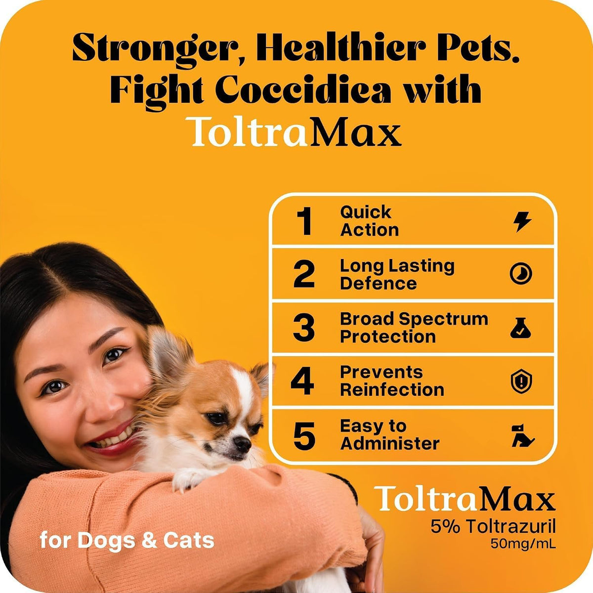 ToltraMax Toltrazuril 5.0% for Horses, Dogs, Cats, 240mL/8.1 Ounce, for Non-Food Chain Animals, Marshmallow Flavor