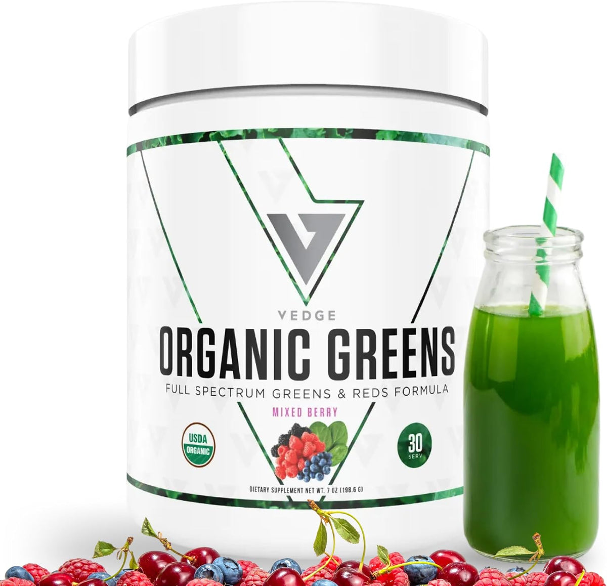 VEDGE Greens Powder, Super Greens Powder, Mixed Berry, 30 Servings | Organic Greens Powder, Full Spectrum Vegan Superfood Drink Mix With Antioxidants For Energy And Daily Nutrition, Athletes