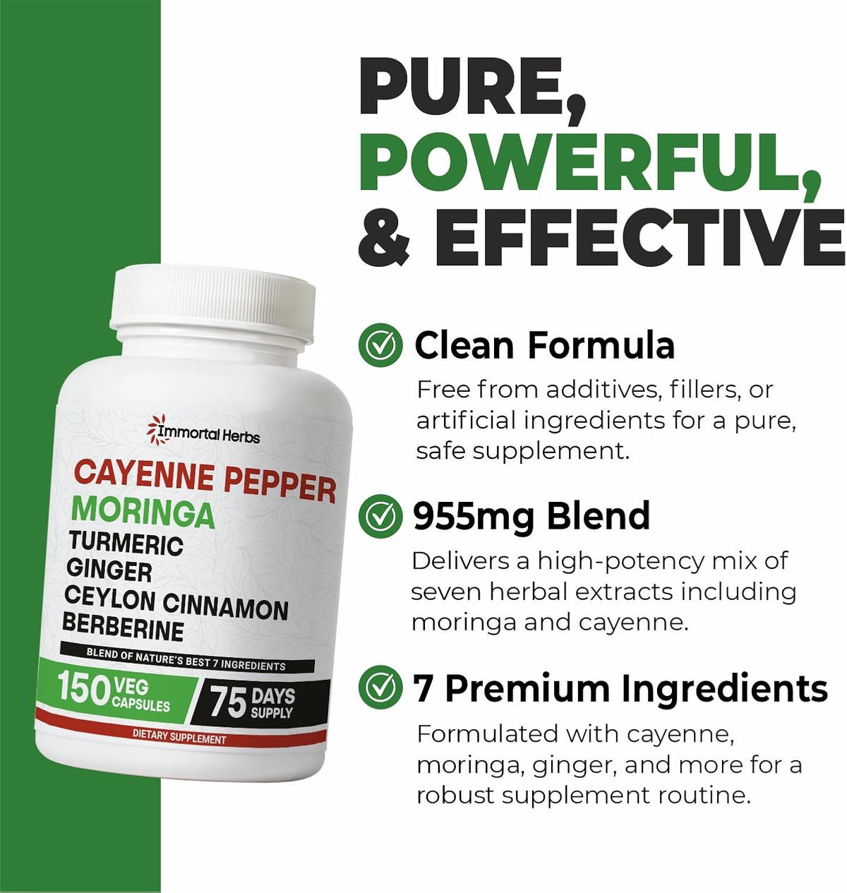 Cayenne Pepper Moringa Turmeric Ginger Capsules, 150 Pills, Extra Strength, Non-GMO & Gluten Free, Pure Berberine HCL and Ceylon Cinnamon Extract Powder
