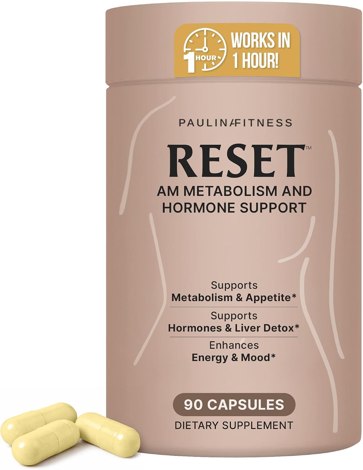 Paulina FITNESS Reset AM Metabolism & Hormone Support - 90 Caps | Supports Appetite & Metabolism Regulation, Enhanced Energy & Mood, Hormone Balance For Holistic Wellness, Unflavored