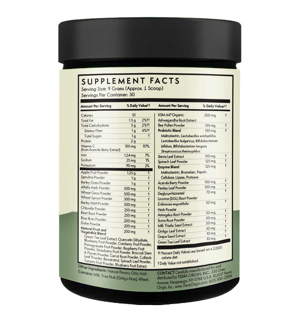 TERRA ORIGIN Superfoods Greens Blend | Organic Vegetable Supplement with Tumeric, Milk Thistle, Green Tea, Chlorella | Non-GMO, Gluten-Free, Vegan | Coffee | 30 Servings