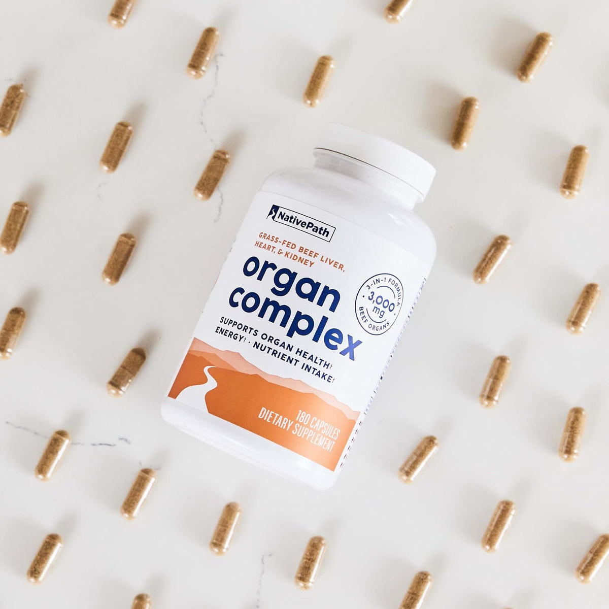 NativePath Beef Organ Complex, Liver Heart Kidney, 180 Count | Grass-Fed, Freeze-Dried, Rich In Vitamin A, B12, Iron & Choline, New Zealand Sourced, Daily Energy