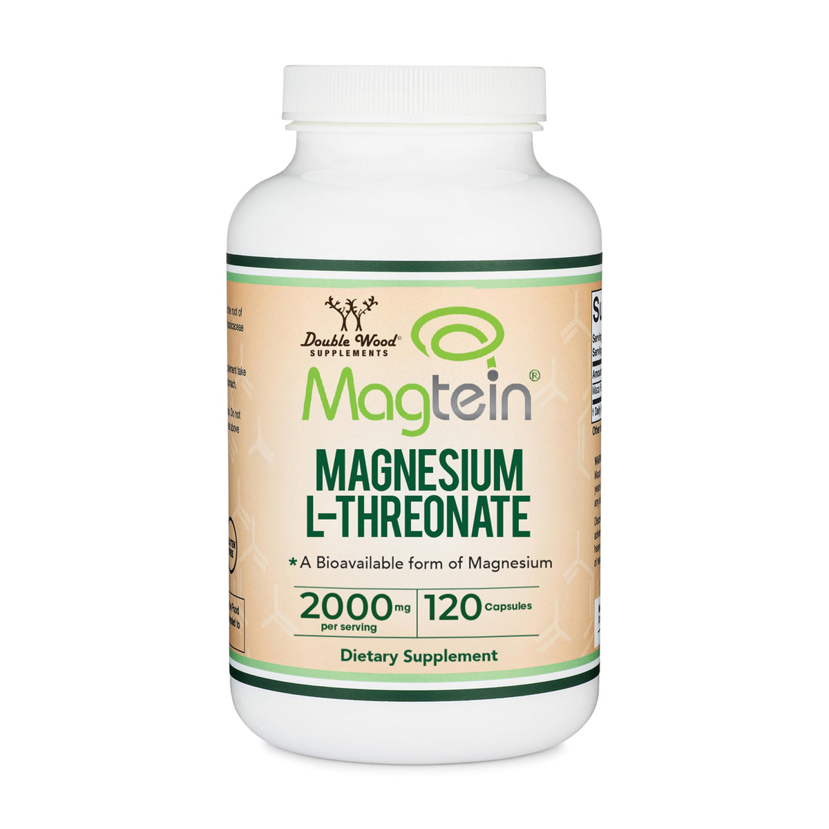 Magnesium L Threonate, Magtein - NSF Certified - Sleep and Cognitive Support – High Absorption – Most Bioavailable Form of Magnesium – 2,000 mg – 120 Capsules