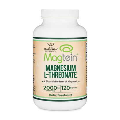Magnesium L Threonate, Magtein - NSF Certified - Sleep and Cognitive Support – High Absorption – Most Bioavailable Form of Magnesium – 2,000 mg – 120 Capsules