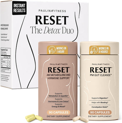 Paulina FITNESS Reset Detox Duo AM + PM Weight Loss Support Bundle | Supports Metabolism, Appetite Control, Digestion & Overnight Detox, 30-Day Supply, Vegan, Gluten & Cruelty-Free