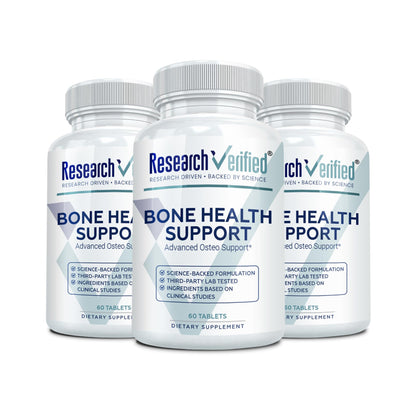 Research Verified Bone Health Support - Rebuild Bone Mass - Triple Calcium Complex, Vitamin D3, Vitamin K2, Soy Isoflavones, BioPerine - 60 Tablets - 1 Month Supply