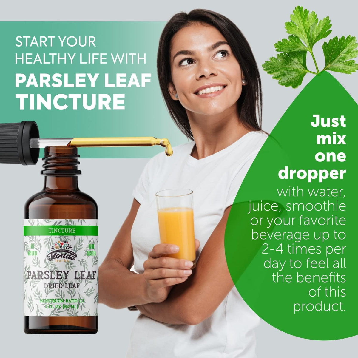 Parsley Leaf Tincture Alcohol-Free Extract, Organic Parsley (Petroselinum crispum) Dried Leaf - Non-GMO in Cold-Pressed Organic Vegetable Glycerin - 2 Oz
