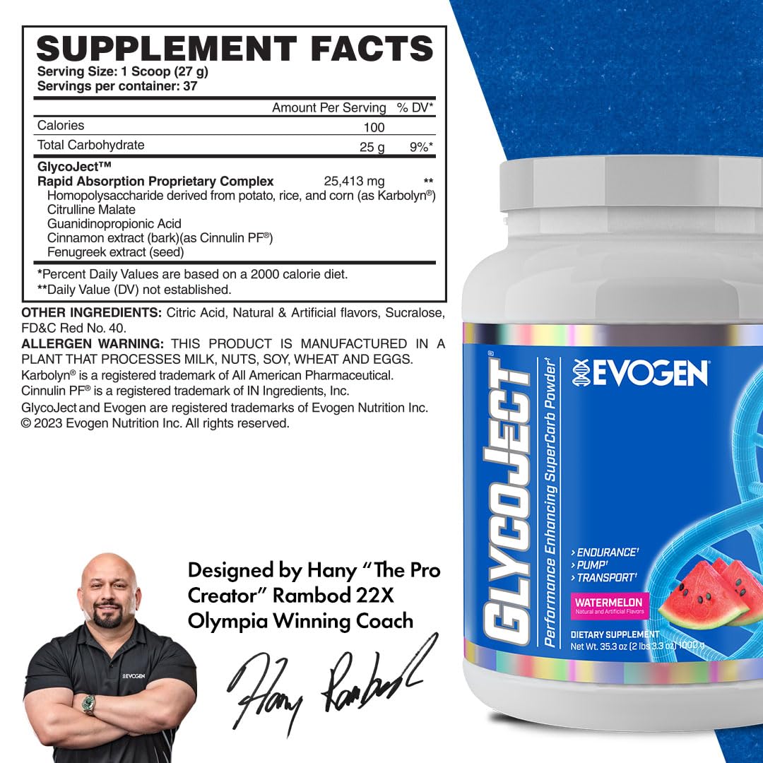 Evogen GlycoJect Karbolyn Super Carb Powder | Unflavored | 37 Servings | Fast-digesting fuel with citrulline malate for rapid glycogen replenishment, endurance, muscle pumps and recovery
