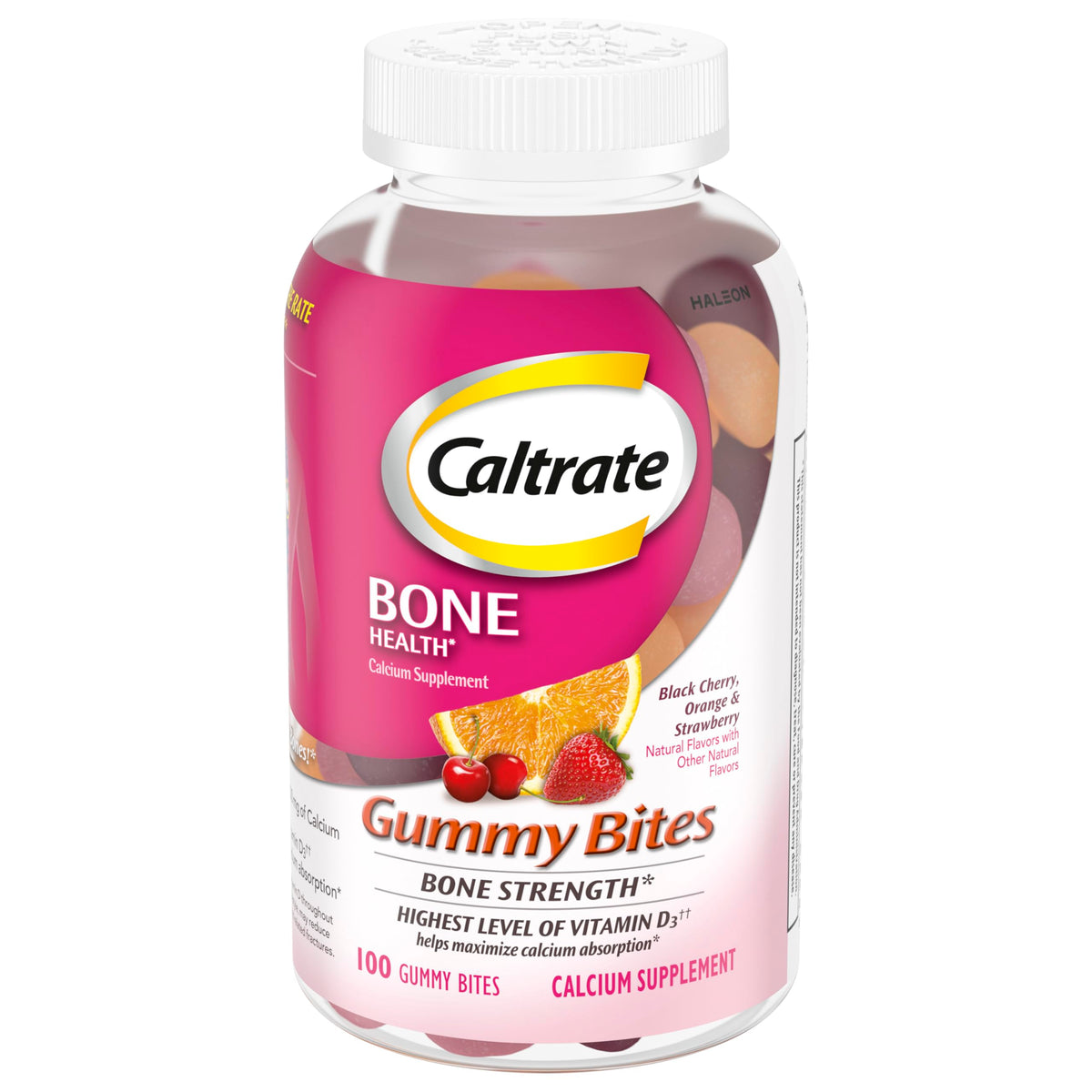 Caltrate Gummy Bites 500 mg Calcium and Vitamin D Supplement, Black Cherry, Strawberry, Orange - 100 Count
