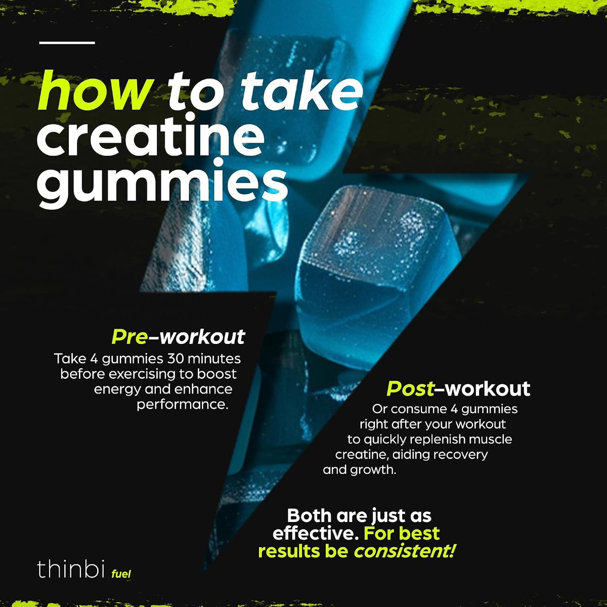 Thinbi Creatine Monohydrate Gummies with Taurine, 120 Count