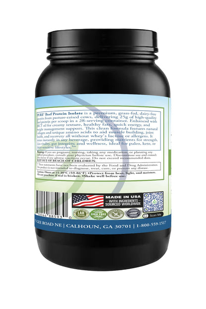 PURE® Grass-Fed Beef Protein Isolate Powder - 25g Protein, 28 Servings - Dairy-Free Paleo & Keto Friendly Protein with MCT Oil, Probiotics & Natural Collagen - No Whey or Lactose - Chocolate 913 Grams