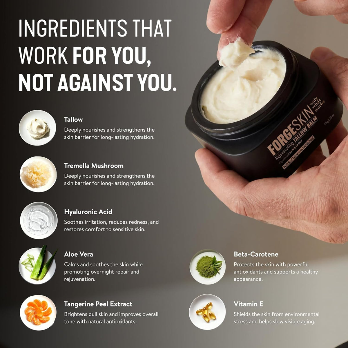 Forge Skin FORGE MEN Prime Male Anti-Aging + Health Optimization Bundle Wrinkle Defense Beef Tallow Balm Moisturizer + FORGEBODY® Beef Organ Complex Capsules Supplement for Body & Brain Function
