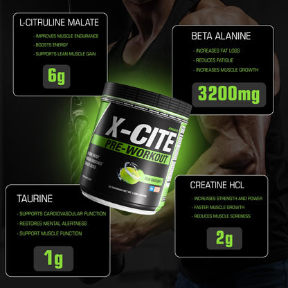 X-CITE Pre-Workout by ATHLEAN-X - Enhanced Formula with Beta-Alanine, Creatine & Caffeine for Ultimate Energy, Endurance, Focus & Muscle Pump, NSF Certified for Sports (Cherry Lemon Ice)