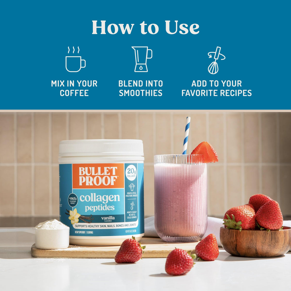 Bulletproof Unflavored Collagen Peptides Powder, 20g Grass-Fed Collagen Protein and Amino Acids for Skin, Bones and Joints, 17.6 Ounces