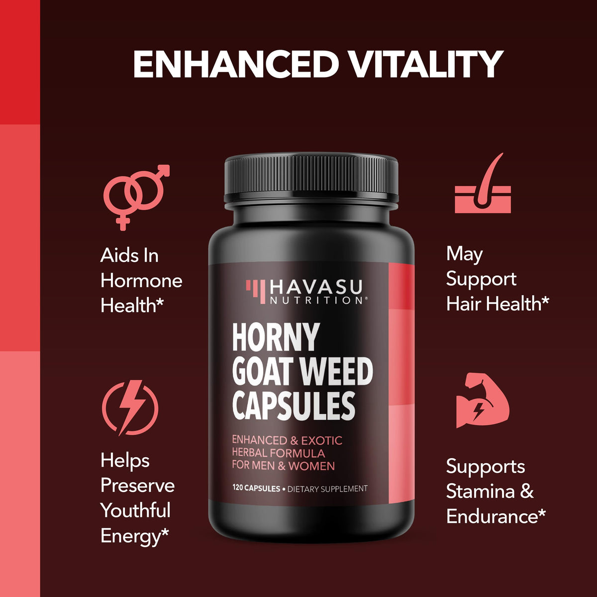 Horny Goat Weed with Maca, Tongkat Ali and Saw Palmetto, 30 Servings | Vegan, Non-GMO, Gluten free Horny Goat Weed Capsules for Men & Women, Extra Strength Performance, 60 Count, 1 Month Supply