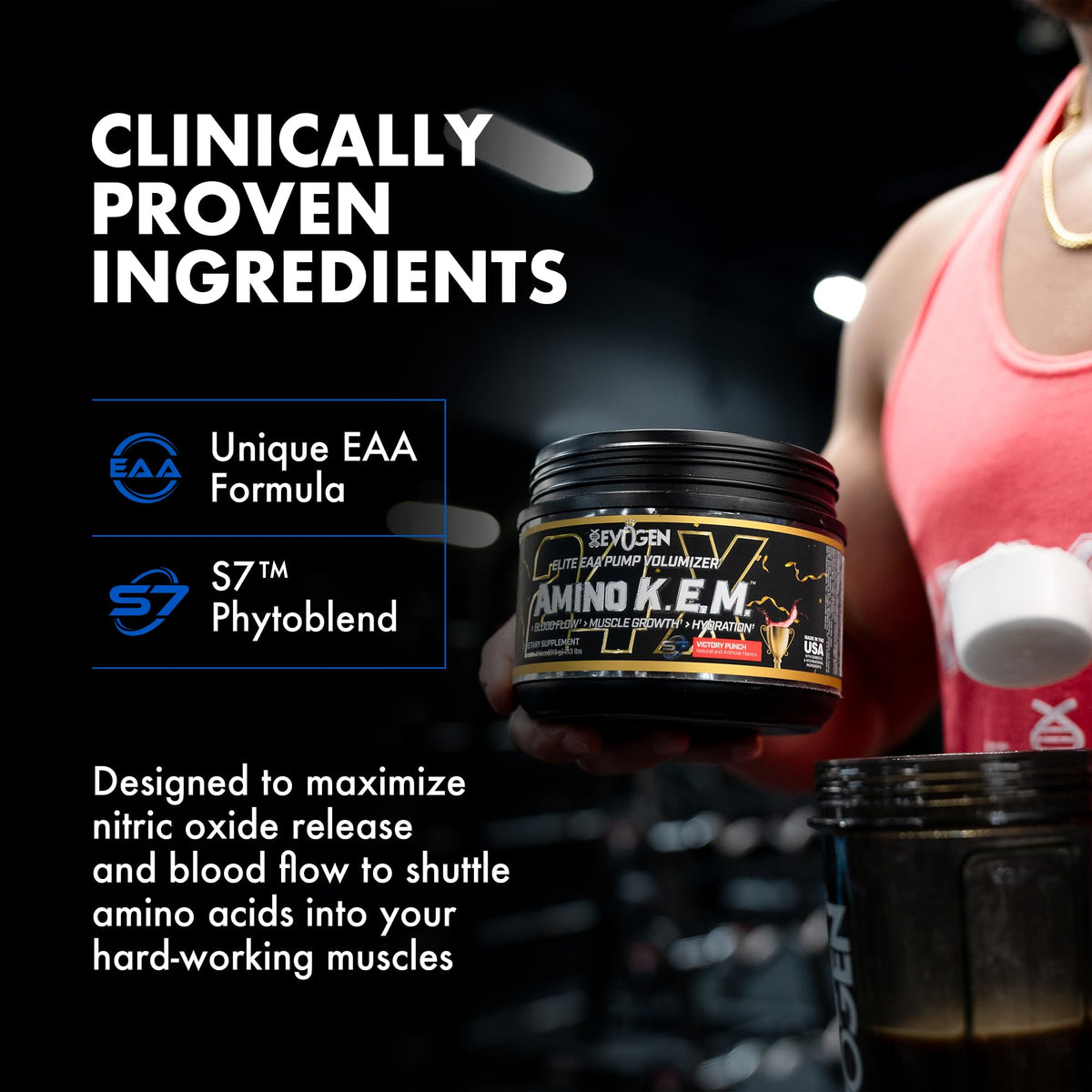 Evogen Amino K.E.M. EAA & BCAA | Tropic Thunder | 30 Servings | S7 nitric oxide blend with betaine anhydrous, coconut water and leucine for blood flow, muscle growth, hydration and recovery