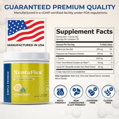 XentaFlex - Joint Electrolyte Powder for Women and Men - Boswellia Extract | Boswellia Electrolytes, Joint Mobility Support, AquaLOX and Potassium, One Scoop in Water, Non-GMO, 30 Servings