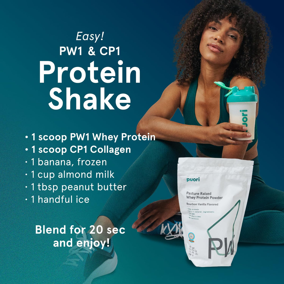 Puori Whey Protein Powder, Bourbon Vanilla - PW1 Pasture-Raised, Grass-Fed Whey Protein Powder Drink Mix containing BCAA Amino Acids - Post-Workout Supplement for Muscle Gain & Recovery - 30 Servings
