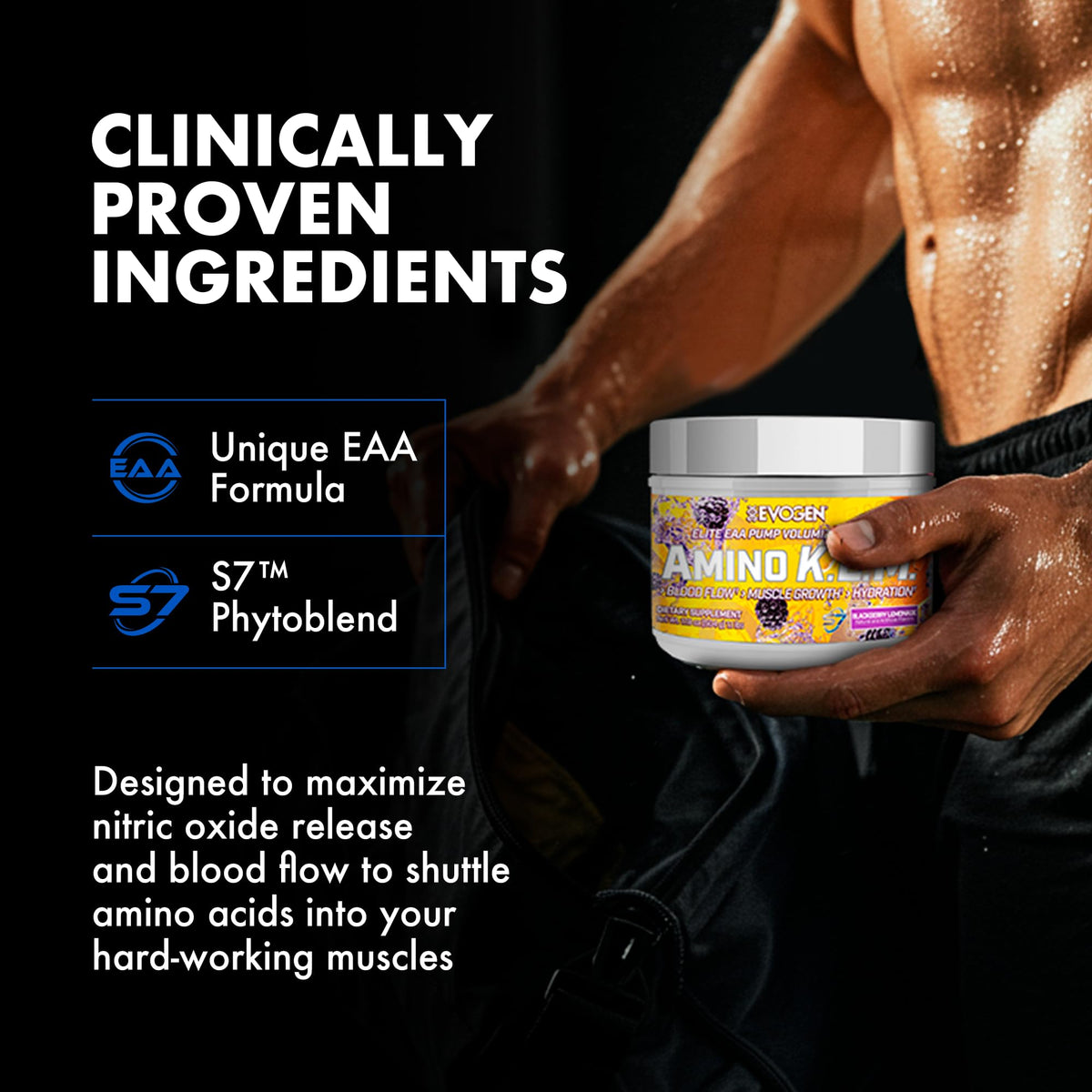Evogen Amino K.E.M. EAA & BCAA | Tropic Thunder | 30 Servings | S7 nitric oxide blend with betaine anhydrous, coconut water and leucine for blood flow, muscle growth, hydration and recovery