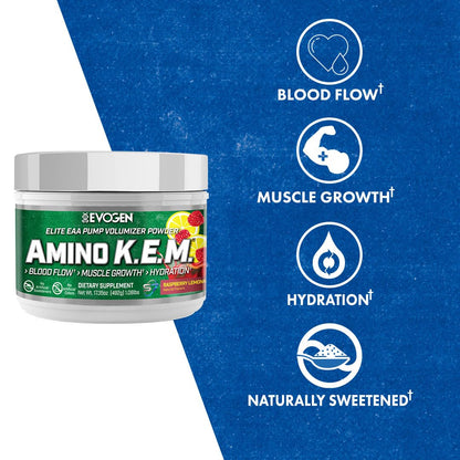 Evogen Amino K.E.M. EAA & BCAA | Tropic Thunder | 30 Servings | S7 nitric oxide blend with betaine anhydrous, coconut water and leucine for blood flow, muscle growth, hydration and recovery
