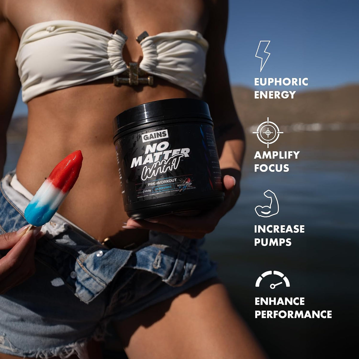 Gains in Bulk No Matter What Pre Workout Powder, Rocket Pop, 30 Servings