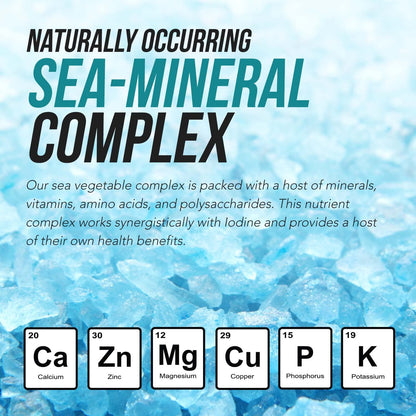 Organic Iodine Supplement from Sea Vegetable Complex, Whole Food & Raw Form - Iodine Plus Trace Mineral Complex – Contains Purest Icelandic Sea Kelp, Irish Moss & Bladderwrack (250 mcg)