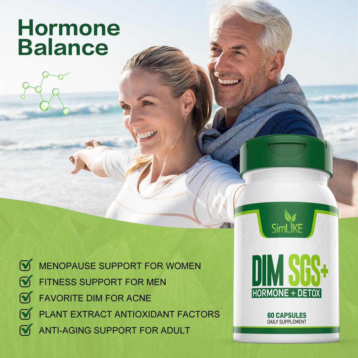 Simlike DIM SGS + - Hormone + Detox,Encourages Normal Estrogen Metabolism,Hormone Balance