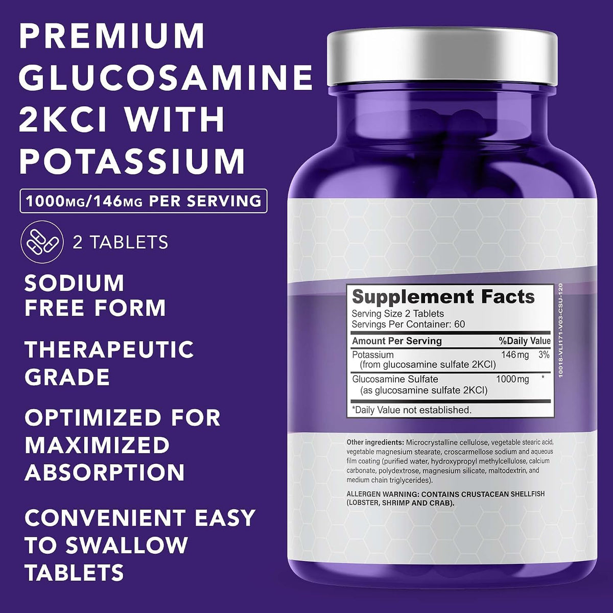 PLANT.O NUTRITION Glucosamine Sulfate with Potassium | Strong Joint Support Supplement | Supports Cartilage and Connective Tissues | Aids Knee and Bone Structure | 120 Tablets