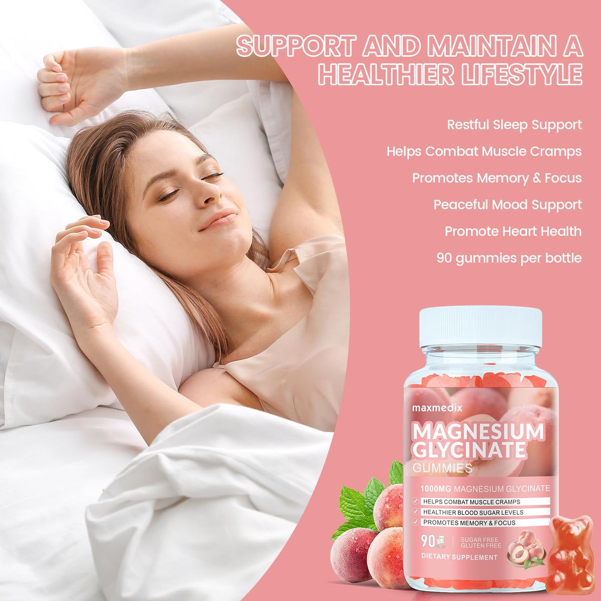 Magnesium Glycinate Gummies 1000mg, Sugar Free Magnesium Potassium Supplements Chewable for Adults with L-Threonate for Sleep