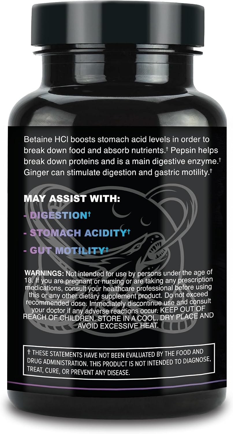 Leviathan Betaine HCl with Pepsin & Ginger - Digestive Enzymes Supplement for Digestion Aid & Support, Stomach Acid & Nutrient Absorption