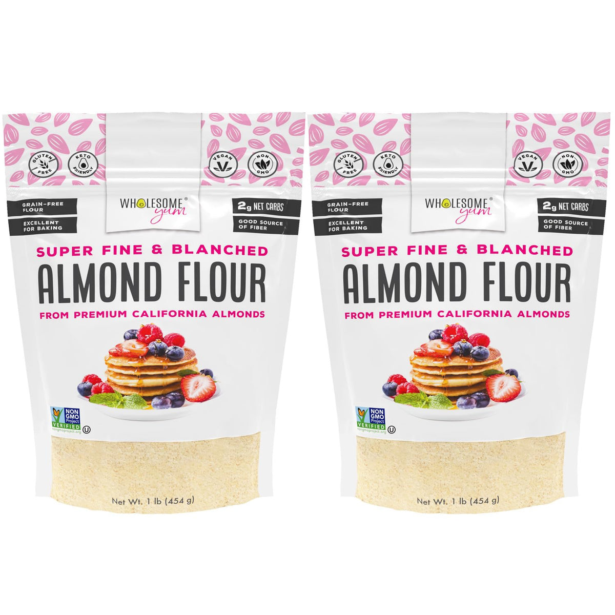 Wholesome Yum Premium Fine Blanched Almond Flour For Baking, Keto, Low Carb | Gluten Free, Keto Friendly All-Purpose Flour Substitute With Ground Almonds. Very Fine Grind, Made in USA (16oz / 1lb)