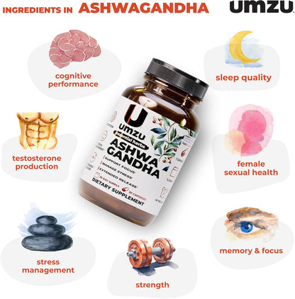 UMZU Ashwagandha Supplement Capsules, 30 Day Supply | Extended-Release Formula, Healthy Stress Response Support, Mood and Calm Support, Cognitive Function, Daily Balance