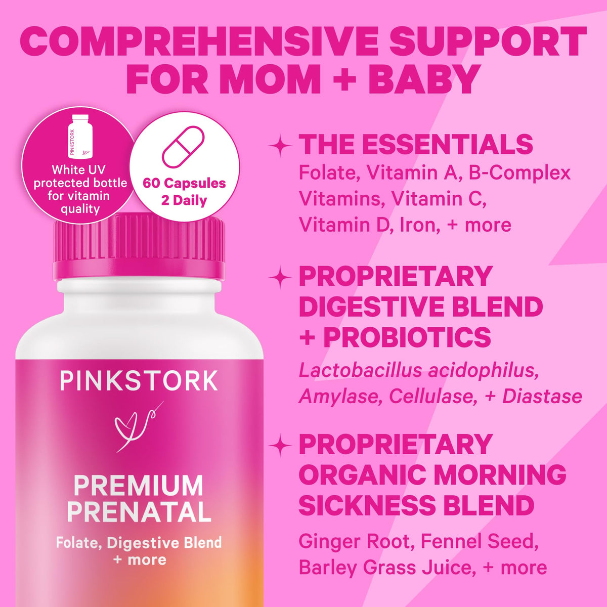 Pink Stork Premium Prenatal Duo: Premium Prenatal Vitamin + DHA, Prenatal Probiotics for Women