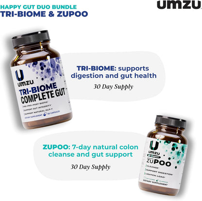UMZU Gut Cleanse & Daily Digestive Support Bundle | zuPOO 7-Day Cleanse + Tri-Biome 3-in-1 Gut Health Formula with Prebiotics, Probiotics & Postbiotics | Supports Regularity, Microbiome & Gut Lining