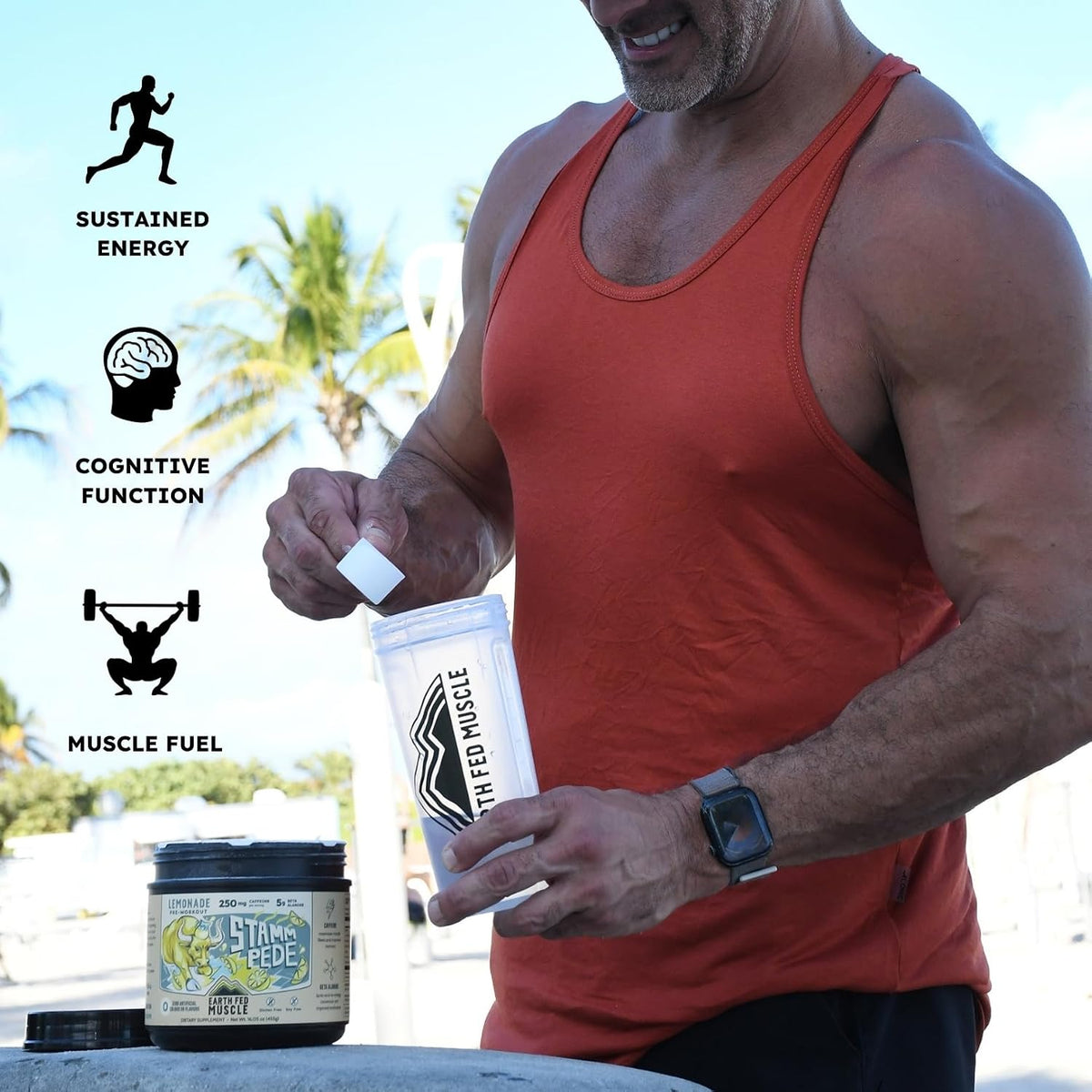 Earth Fed Muscle Stammpede Lemonade Pre Workout, Third-Party Certified. 250mg Caffeine, Lemonade - 5g Beta Alanine, Citrulline Malate, Taurine - Soy Free, Gluten Free - 16 oz, 26 Servings | Third-Party Certified, 250mg Caffeine, 5g Beta Alanine, Citrullin