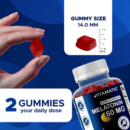 Vitamatic Sugar Free Melatonin 60 mg - 60 Vegetarian Gummies - Non-Habit Forming Supplement